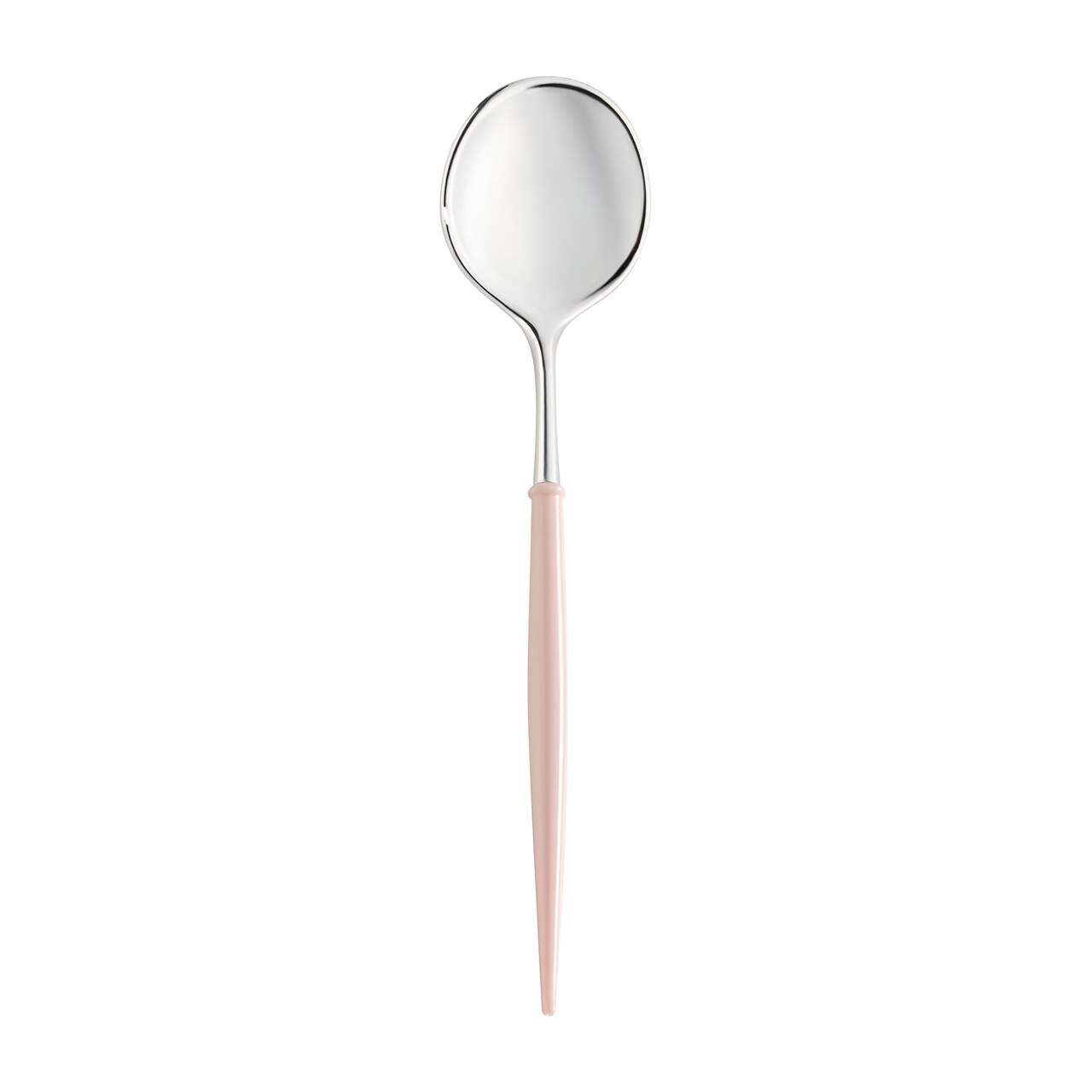 Silver with Pink Handle Moderno Disposable Plastic Dinner Spoons (240 Spoons)